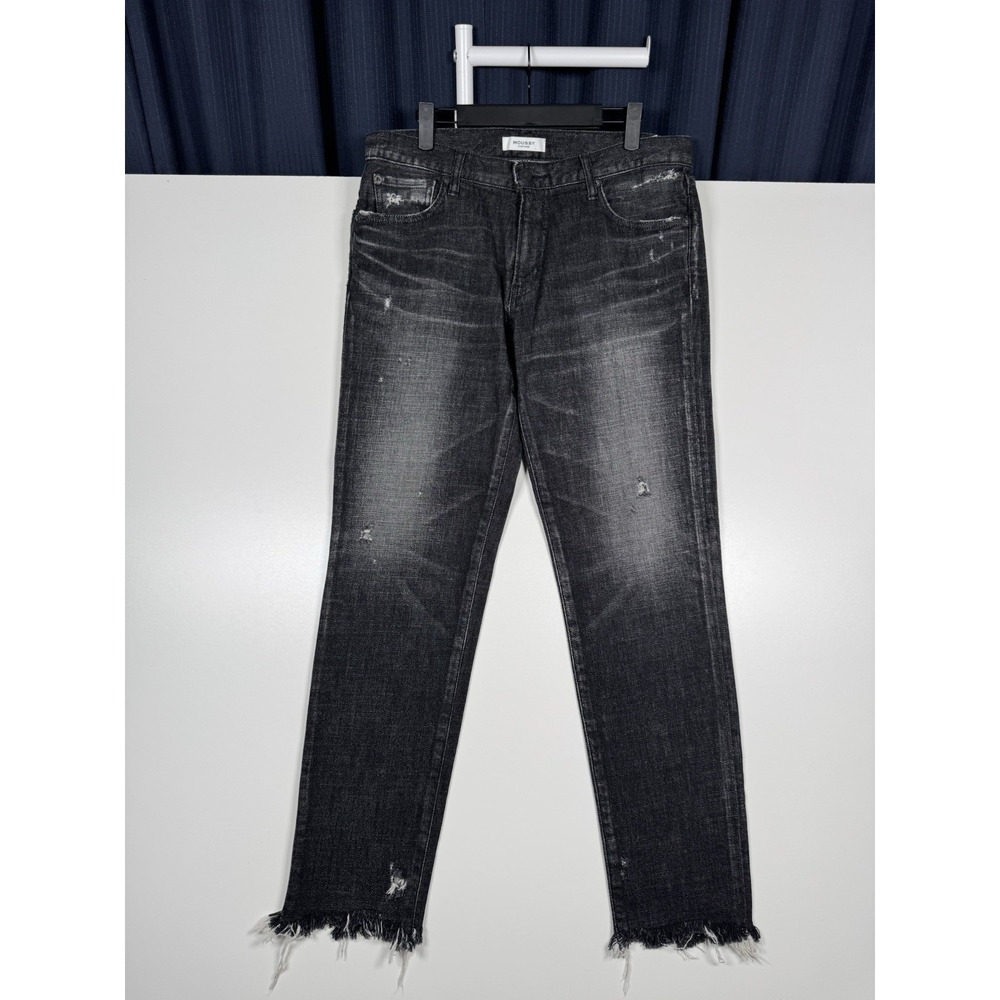 Moussy Vintage 30x28 Black Distressed Frayed Hem Straight Jeans Japan Howa